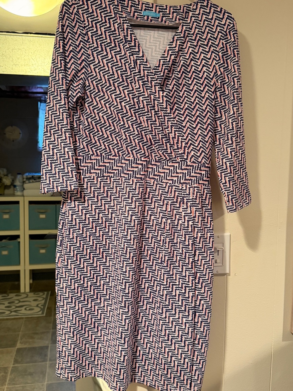 J. McLaughlin Women’s Pink and Navy Chevron Wrap Dress